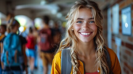 Fototapeta premium A realistic photograph, 8K resolution, shot on professional DSLR camera, tack-sharp focus, exquisite detail, high dynamic range,A festive photo of friends celebrating at school in casual outfits, 