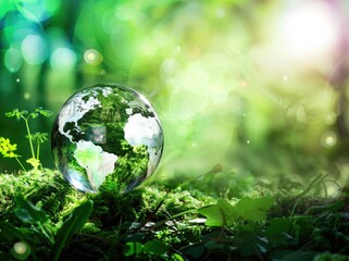 Glass Globe Earth on Green Mossy Ground in Forest