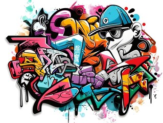 Obraz premium Stylish Streetwear Graffiti Sticker Design for Shirt and Brand Promotion on White Background