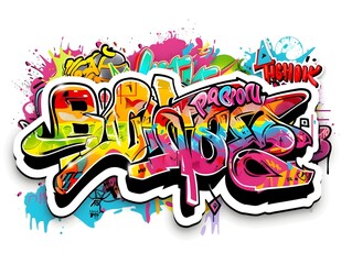 Stylish Streetwear Graffiti Sticker Design for Shirt and Product on White Background