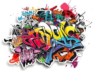 Obraz premium Stylish Streetwear Graffiti Sticker Design for T shirt or Background