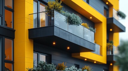 Modern low-rise house in yellow and black