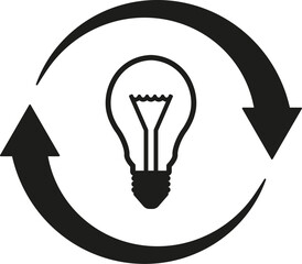 Black light bulb with rotating arrows icon. Vector. Flat design.