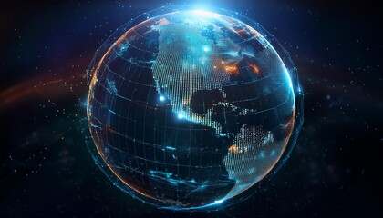 Obraz premium Earth is shot from outer space, showcasing networks, telecommunications, celestial matter, and advanced technology communication systems, highlighting global connectivity, satellite technology, and pl