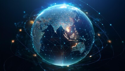 Earth is shot from outer space, showcasing networks, telecommunications, celestial matter, and advanced technology communication systems, highlighting global connectivity, satellite technology, and pl