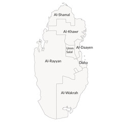 Qatar map. Map of Qatar in administrative provinces