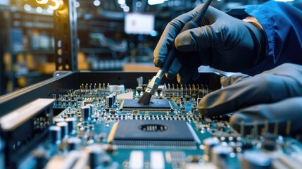 A technician applying a protective coating to computer hardware components to ensure durability and resistance to corrosion.