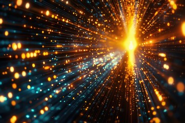 Naklejka premium A bright and colorful starburst on a dark background, great for use in designs about inspiration, creativity or excitement