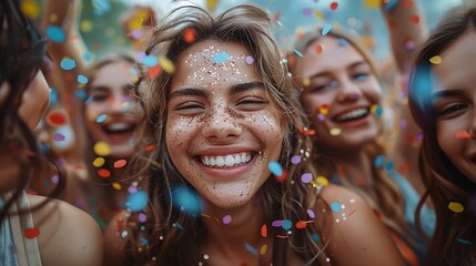 A realistic photograph, 8K resolution, shot on professional DSLR camera, tack-sharp focus, exquisite detail, high dynamic range,A vibrant picture of friends celebrating together at school, in 