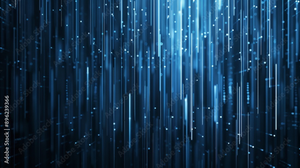 Aufkleber Dark blue vertical digital lines with glowing dots representing data flow. Concept of digital data and futuristic technology.