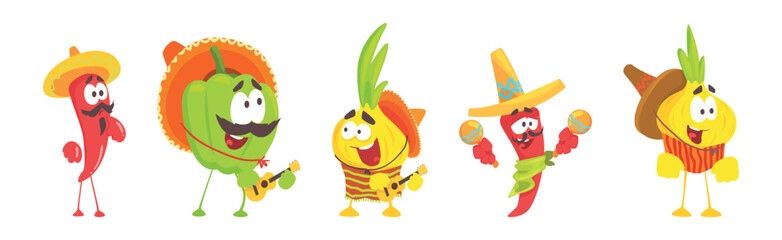 Mexican Food and Cool Vegetable Character Vector Set
