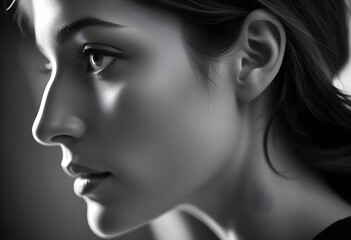 Fototapeta premium black and white portrait of a woman in profile