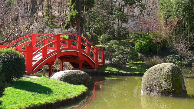 TOULOUSE, FRANCE - MARCH 12 2108: Japanese garden. Garden Compans Caffarelli on Boulevard Lascrosses.