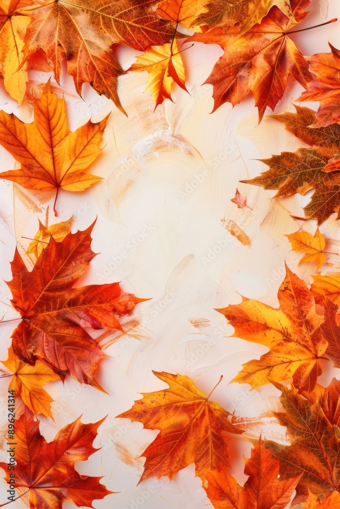 Poster a collection of leaves arranged on a table surface, suitable for decoration or design use