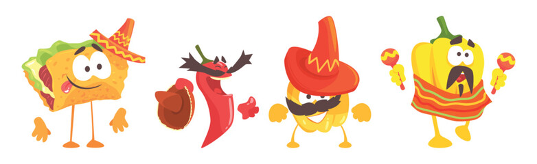 Mexican Food and Cool Vegetable Character Vector Set