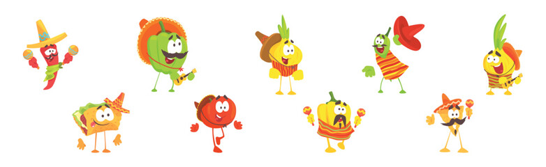 Mexican Food and Cool Vegetable Character Vector Set