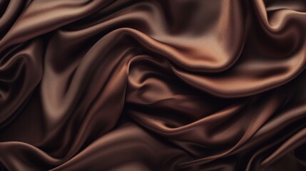 Luxurious texture of chocolate-colored silk fabric