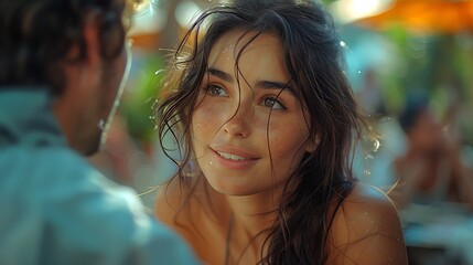 A realistic photograph, 8K resolution, shot on professional DSLR camera, tack-sharp focus, exquisite detail, high dynamic range,A candid shot of friends talking at a tourist spot, expressing 