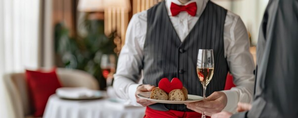 Hotel staff preparing a romantic room setup, hotel service, special occasion