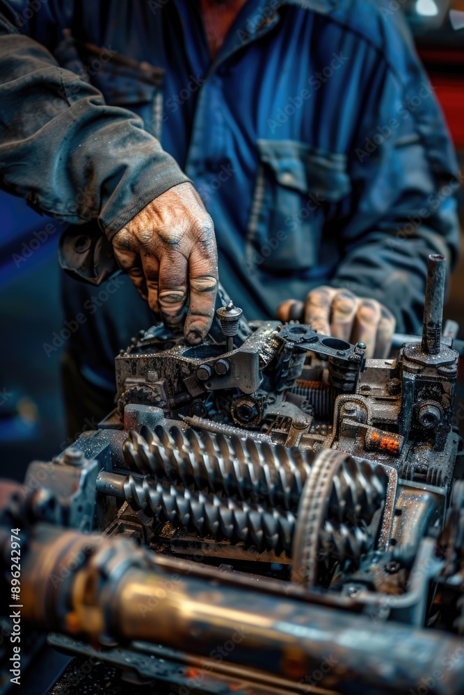 Poster A person operates a machine with focus and attention