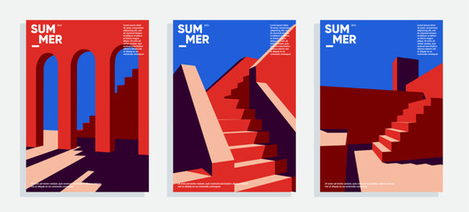 Minimalist Architecture posters set. Vector illustration.