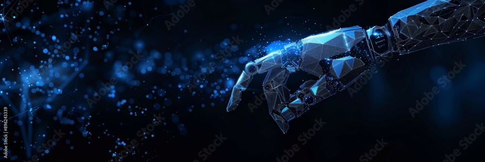 Leinwandbilder robotic arm with geometric patterns and digital elements. perfect for illustrating ai, futuristic te
