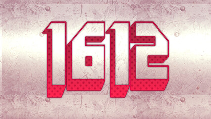 Cute 3d bold outline pink number design of 1612 on white background.