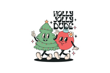 Holly Jolly Dude, Retro Christmas Tree SVG Sublimation Design