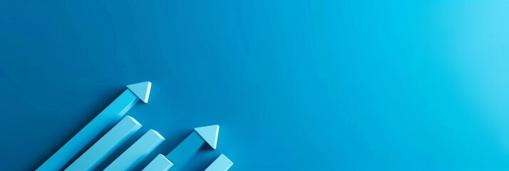 A blue background with a stylized financial bar graph with arrows pointing upwards