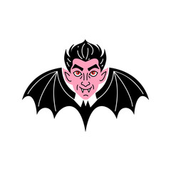  Cheerful vampire with bat wings  on  white background.