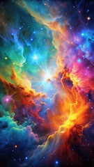 Colorful nebula, abstract space phone wallpaper 
