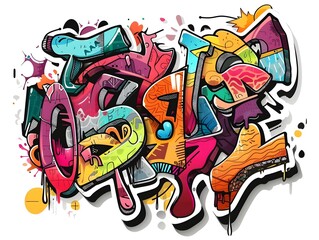 Vibrant Streetwear Inspired Graffiti Art Featuring Stylized Cartoon Elements on a White Background