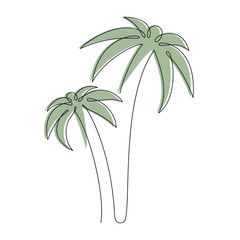 Palm in one continuous line in color. One line drawing, minimalism. Vector illustration.