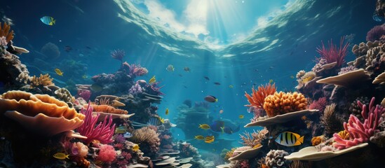 Tropical seawater fish and coral reef. colorful wild fish natural landscape snorkeling