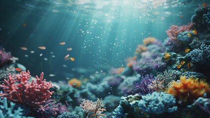 Naklejka premium Abstract Coral Symphony: A Vibrant Underwater Scene for Backgrounds, Wall Art, and Wallpapers