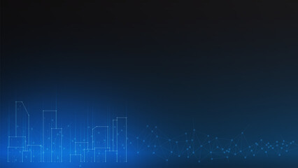 cityscape technology background concept. city space bright glowing neon, data blue line circle lights, technology Abstract, vector. city for tech, web banner, web site, communication, transformation.