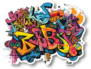 Vibrant Graffiti Inspired Streetwear Sticker Design for Clothing and Branding