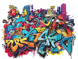 Vibrant Graffiti Inspired Streetwear Sticker Design Suitable for Apparel and Branding