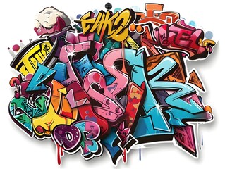 Vibrant Streetwear Graffiti Sticker Design for Apparel and Branding