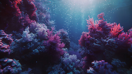 Fototapeta premium Mystical Depths: An Abstract Underwater Coral Forest as Enchanting Wall Art & Wallpaper Background