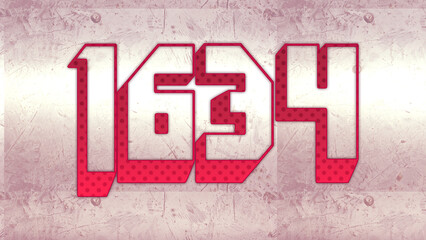 Cute 3d bold outline pink number design of 1634 on white background.