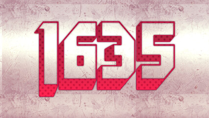 Cute 3d bold outline pink number design of 1635 on white background.