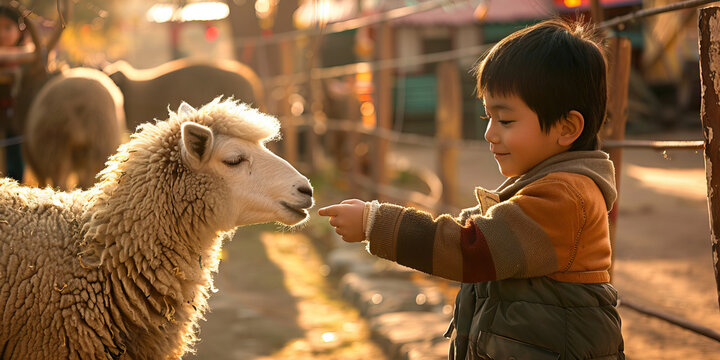Alpha Animal Lover: A child petting a furry animal at a local petting zoo