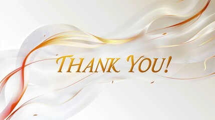 Luxury golden THANK YOU poster text on white background, featuring wavy lines. gratitude in business, event invitations and personal thank you notes.
