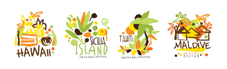 Exotic Island Logo and Label Original Design Vector Set