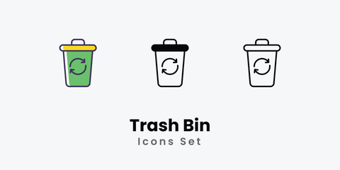 Trash Bin Icons thin line and glyph vector icon stock illustration 