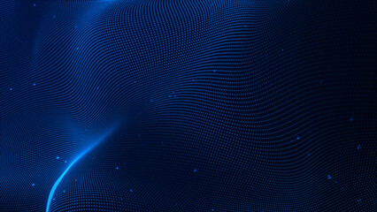 Abstract blue particles dot-wave background. Abstract wavy dot and falling particle on white background. Technology grunge halftone particle background