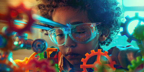 Alpha Inventor at Play: A child experimenting with toys that promote problem-solving and critical thinking skills
