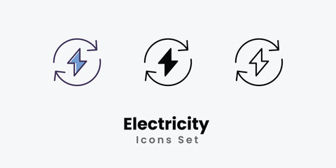 Electricity Icons thin line and glyph vector icon stock illustration 