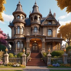 Obraz premium A majestic, Victorian-era house with ornate details and a grand entrance.